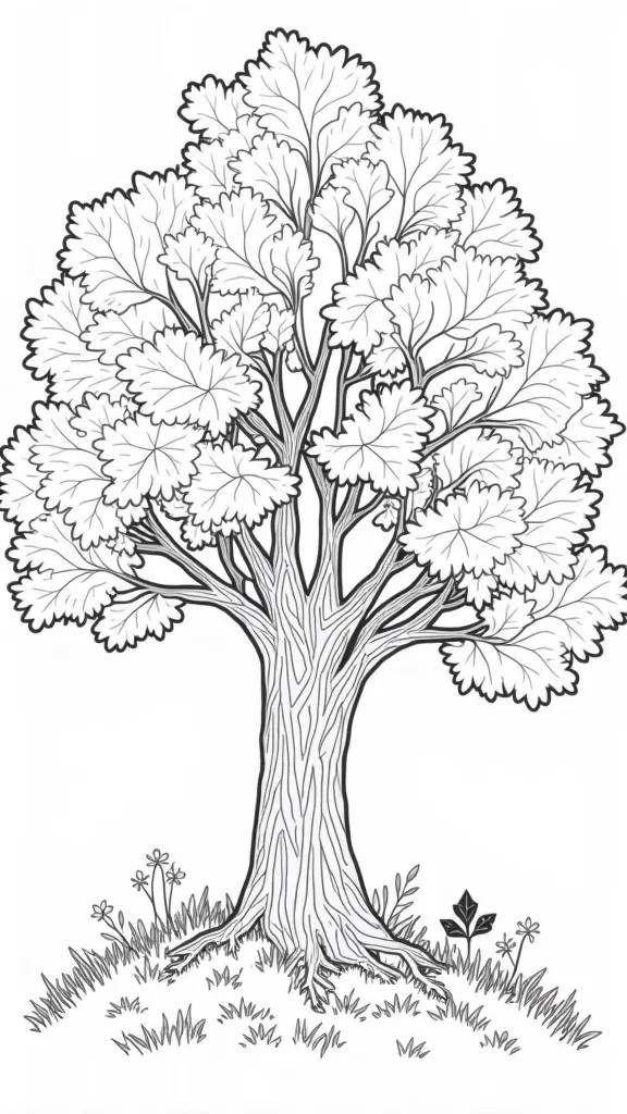 coloring page oak tree